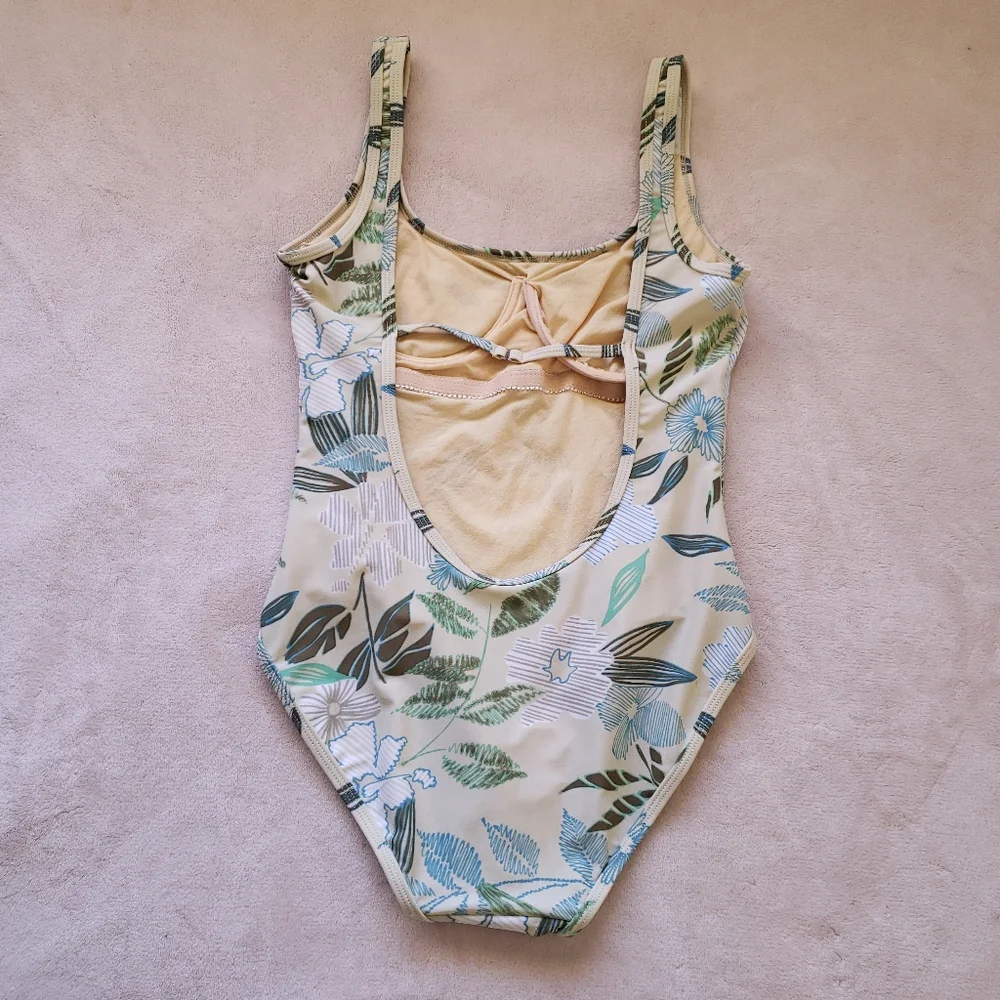 Hydra Swimwear Cream Yellow Brown Blue Green Floral One-Piece Swimsuit